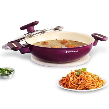 Wonderchef Bellagio Kadhai with Lid | Non-Stick Ceramic Coating | Non ...