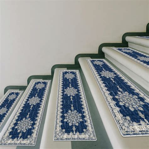 Navy Blue Stair Treads Rug, Floral Stair Runner Rug, Stair Treads ...