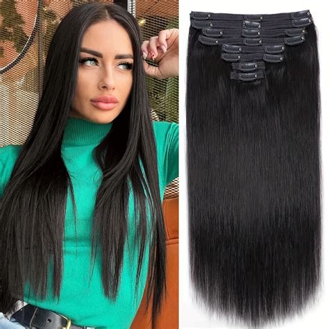 Straight-Clip-In-Extensions-Human-Hair-Brazilian-Clip-In-Natural-Black ...