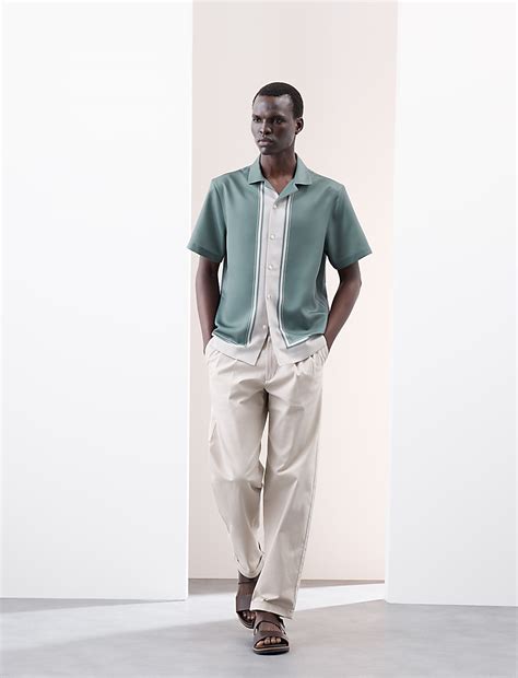 Buy Striped Cuban Collar Shirt at Marks & Spencer