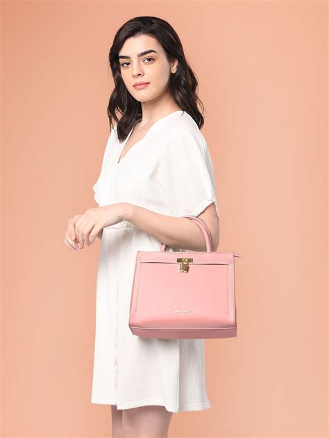 Lavie Luxe Light Pink Medium Women's Lock Satchel Bag – Lavie World