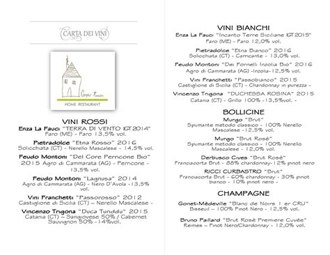 Menu at Home Restaurant "Casa Tua", Acireale