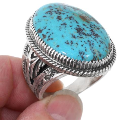 Sterling High Quality Large Turquoise Native American Mens Ring 46644