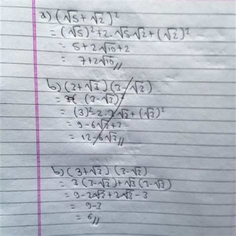 simplify:[tex](9)(\sqrt{5}+ \sqrt{2})^{2} ( b )(3+\sqrt{3})(3-\sqrt{3 ...