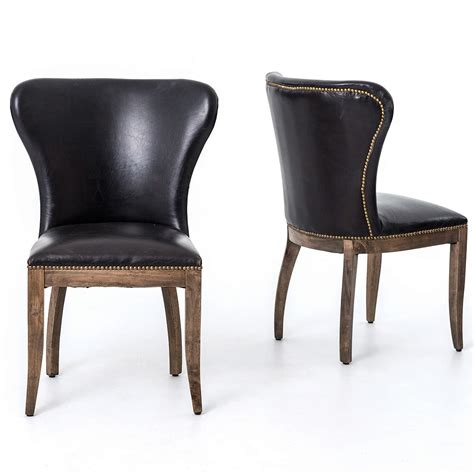 Richmond Black Leather Wingback Dining Chair with Weathered Oak Frame ...