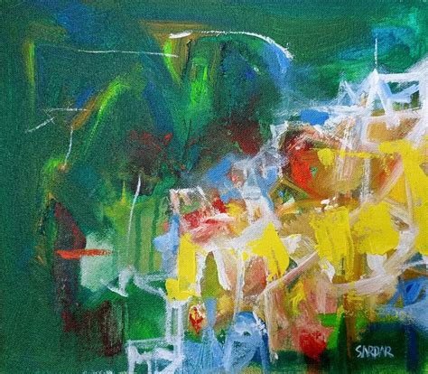 "Untitled": Yellow Green Acrylic Painting by Sardar Jadhav – ArtZolo.com