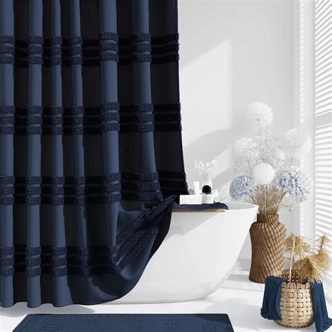 Amazon.com: Dynamene Navy Blue Fabric Shower Curtain, Tufted Chenille ...