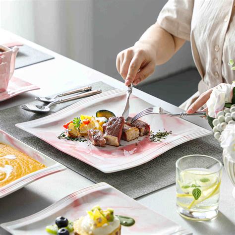 MALACASA Flora 30-Piece Porcelain Dinnerware Set | Marble Pink