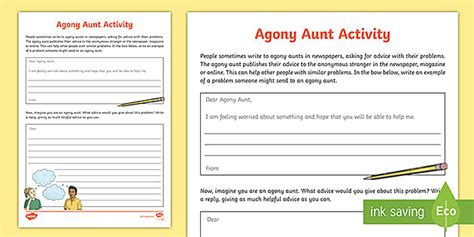Agony Aunt Letter Worksheet: Informal Letter Writing