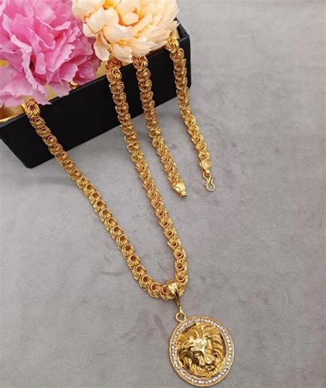 fcity.in - Jippa Pendant Lion Locket Chain Gold Plated Rich Look Long Size