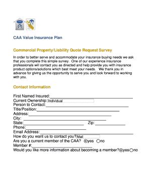 Fillable Online CAA Value Insurance Plan - Property Survey Fax Email ...