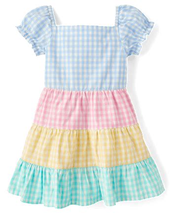 Girls Short Sleeve Gingham Tiered Dress - Garden Party - BLUE | Gymboree
