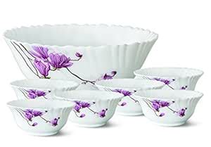 Buy Larah by Borosil Lily Blossom Glass Pudding Set, 7-Pieces, White ...
