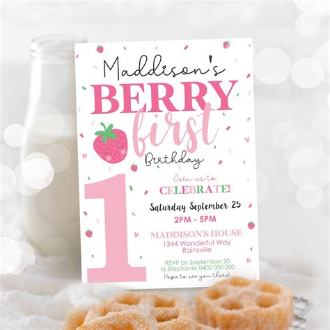Berry First Birthday Invitation: Strawberry Theme (digital) - Etsy