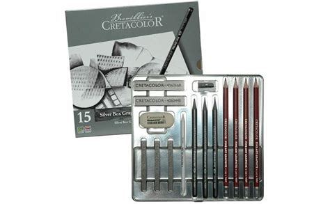 CRETACOLOR Silver Box Graphite Drawing Set of 15 - Tin Box,Black,400 18 ...