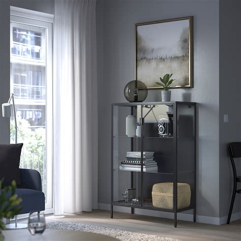 RUDSTA шкаф-витрина антрацит 80x37x120 см | IKEA Latvija
