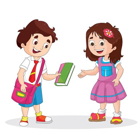 Premium Vector | Boy give a book to friend