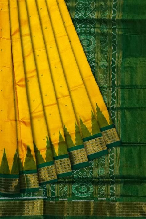 Yellow and Green color pure silk with tissue work Sambalpuri pata sare