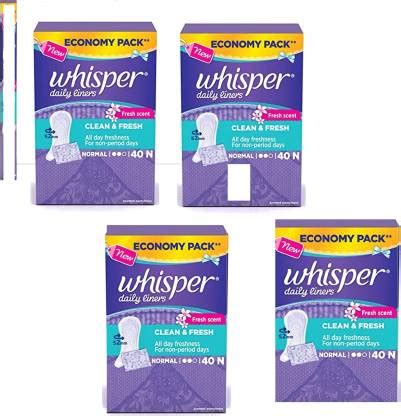Whisper Daily Liner Normal N-40+40+40+40 Pantyliner Sanitary Pad | Buy ...