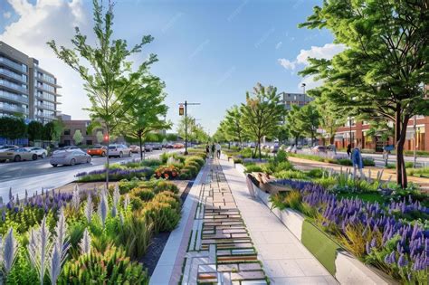 Premium Photo | A Greener Urban Streetscape With Integrated Green Space ...