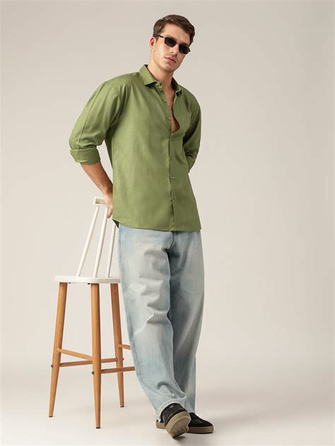 Dark Green Colored Relaxed Fit Casual Shirt - Smart Fit - Dennison ...