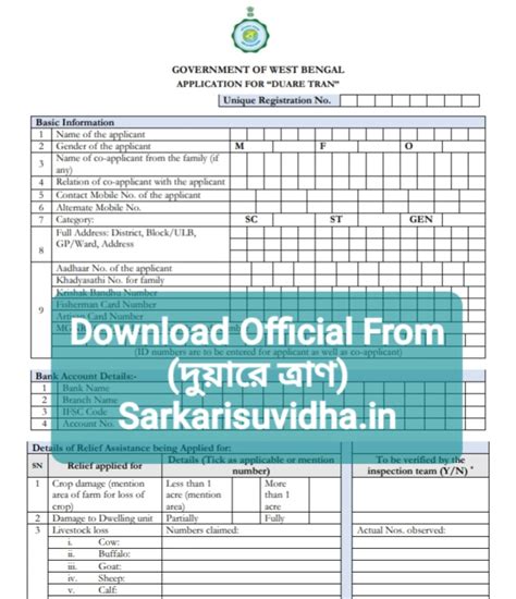 Duare Tran Scheme (দুয়ারে ত্রাণ) : Application Form , Documents ...