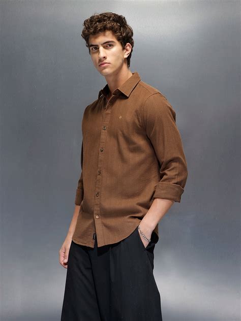 Men's Slim Fit Casual Shirt | Dark Brown – Wrogn