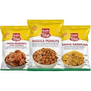 Swetha Telugu Foods Combo of Masala Peanuts, Onion Murukku and Sanna ...