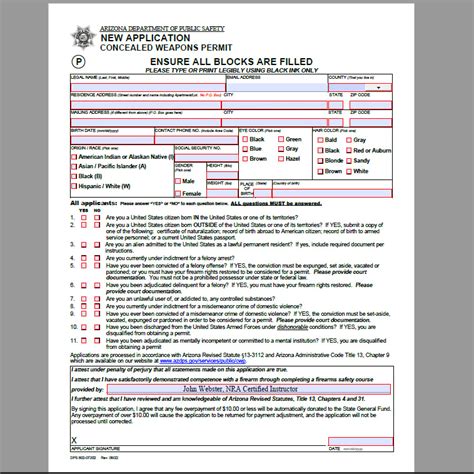 Forms for Arizona Concealed Weapons Permit