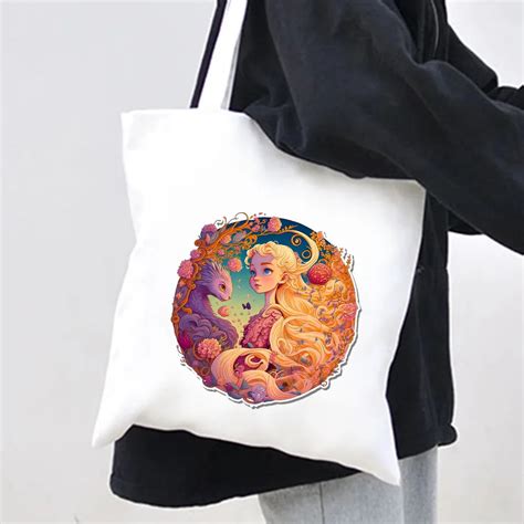 Anime Girl Cat Panda Fox Castle Moon Skull Women Canvas Shoulder Bags ...