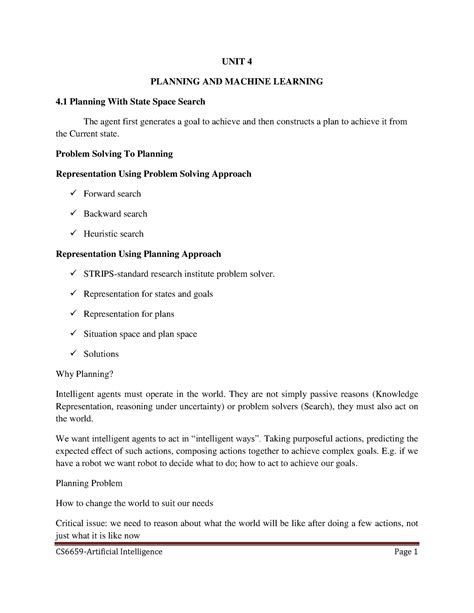 UNIT 4- airtificial intelligence and expert systems - UNIT 4 PLANNING ...