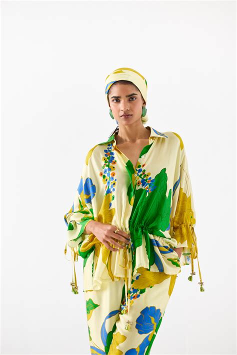 YELLOW ROSE DRAWSTRING SHIRT AND TROUSERS