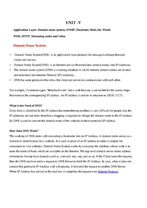UNIT-5: NOTES on Application Layer Protocols, DNS, SNMP, and Email ...