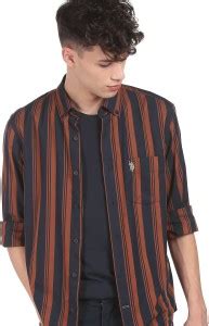 U.S. POLO ASSN. Men Striped Casual Brown Shirt - Buy U.S. POLO ASSN ...