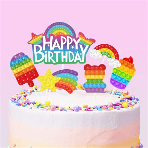 GLURUITE Colourful Pop Cake Topper, 9pcs Pop Rainbow Theme India | Ubuy