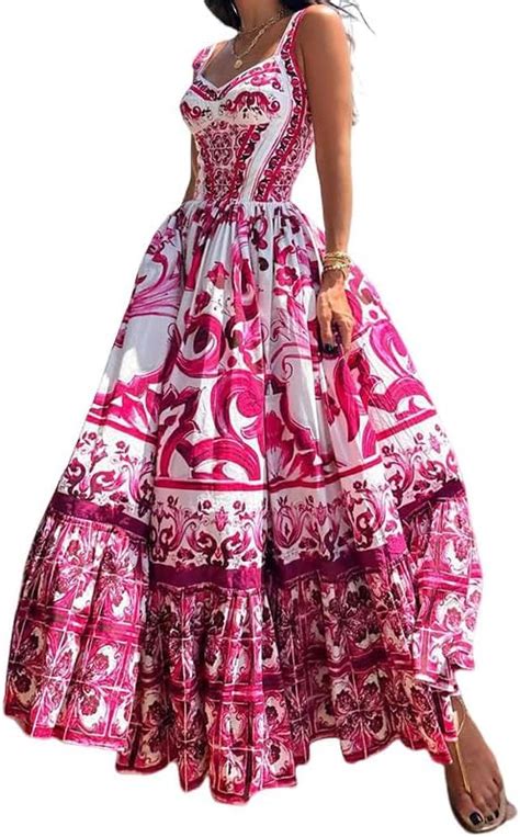 Buy QUECY Elegant Floral Printed Long Bohemian Sleeveless Summer ...