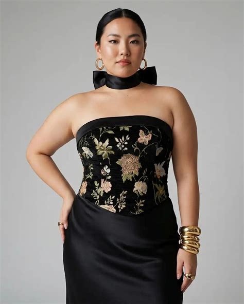 Jacquard Floral Crop Top & Satin Bow Curve And Plus in Black- Littlebox ...