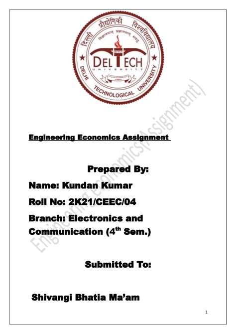 EE - Assignment - Engineering Economics Assignment Prepared By: Name ...