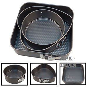 HPK-India 3 PC Non-Stick SPRINGFORM Baking PAN Round, Heart, Square ...