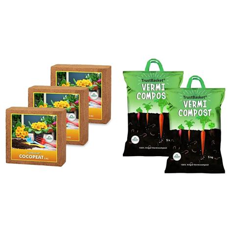 TrustBasket Cocopeat 15 kg Block (Set of 3-5kg Each) | Expands Upto 225 ...