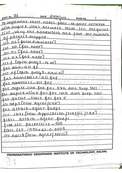 Cn journal - EXPT. No 01 DATE PAGE No IO implement three nodes point to ...