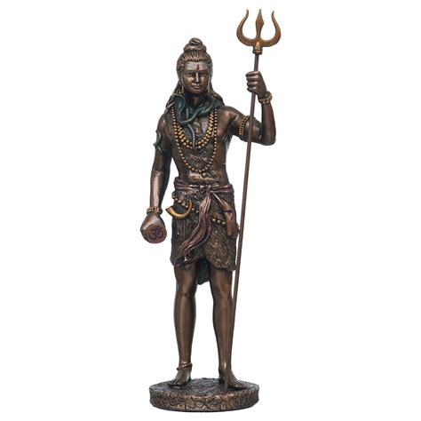 eCraftIndia Polyresin Bronze Finish Standing Lord Shiva Statue with Tr
