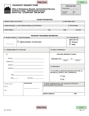 Saddleback College Transcript Request Form 2017-2026 - Fill and Sign ...