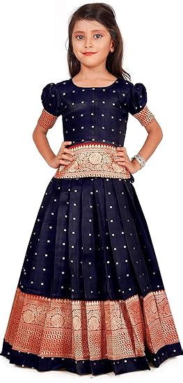 Girl’s Round Neck Half Sleeve Pattu Pavadai Silk Lehenga choli for 1-10 ...