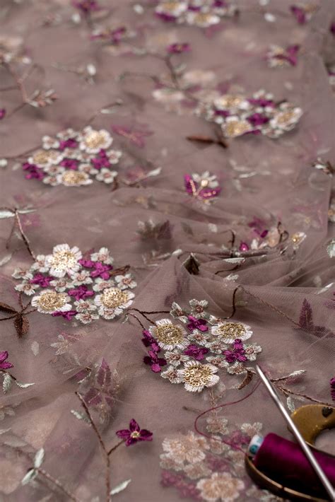 Soft Net Embroidery Fabrics - Multi Thread with Gold Sequins