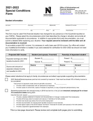 Fillable Online 2021-2022 Special Conditions Form Fax Email Print ...