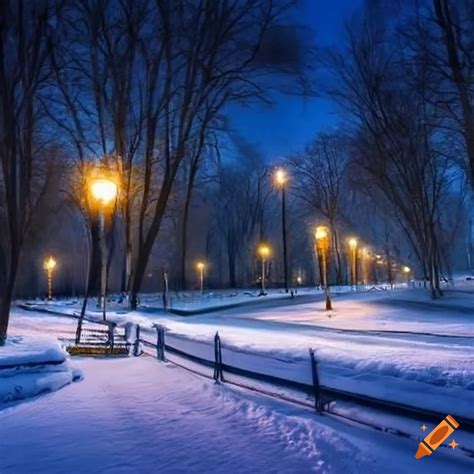Winter night in a russian park