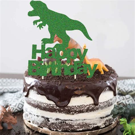 Dinosaur Cake Topper Green Glitter T-Rex Happy Birthday Party Cake ...