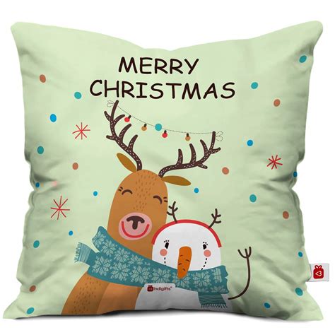 Buy Indigifts Christmas Hug Print Light Green Cushion Cover 12x12 with ...