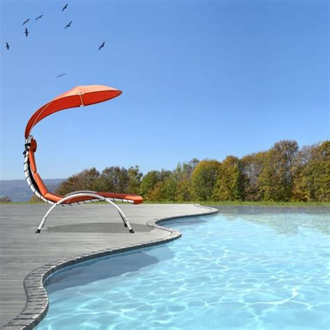 Costway Orange Metal Frame C-spring Chaise lounge Chair with Red ...